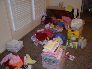 Some of the laundry piles that filled my bedroom this week.