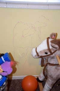 I was never going to let my kids draw on our walls. Opps!